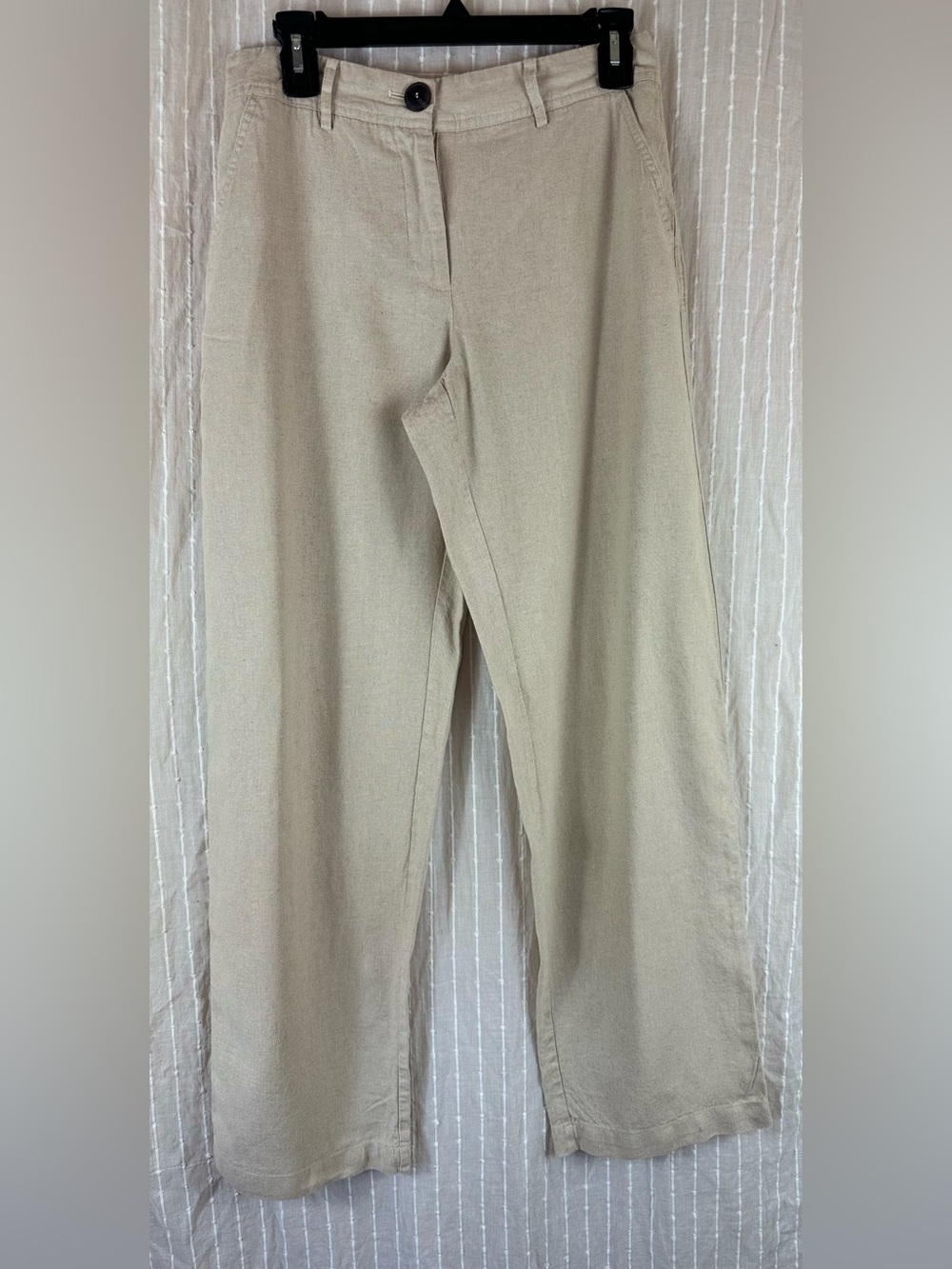 Zara Ladies 100% Linen Straight-Leg Pants in Light Beige in Size Small